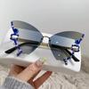 Gafas de sol de diamante sin montura con forma de mariposa nuevas 2023 para mujer, moda europea y americana, personalidad, gafas de sol exageradas, baile