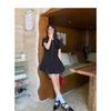 Vestido Camisa Branco Manga Bufante Estilo College para Mulheres, Verão Doce Francês Petite Cintura Marcada Conjunto Saia Curta
