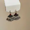 Estilo Bohemio Étnico Forma de Abanico Borla de Cristal Gancho para Oreja Mujer Retro Lujo Ligero Elegante Pendientes Versátiles Pendientes