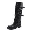 Nuevas botas de media pantorrilla para mujer en otoño e invierno 2026, de suela gruesa, con hebilla de cinturón, plisadas, botas estilo western ins, de moda