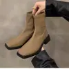 2026 Nuevo Otoño/Invierno~Botas de Martín Marrón Versátiles Botines Franceses Pequeños Botas de Mujer de Tacón Alto Punta Cuadrada Adelgazantes para Mujer~