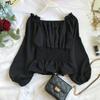 Blusa ciganinha de chiffon feminina primavera e outono nova estilo coreano manga longa top feminino cintura babados camisa curta