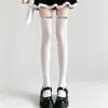 Meias Acima do Joelho com Laço Femininas Verão Japonês JK Meias Longas de Seda Branca Femininas Primavera/Verão Veludo Branco Fino Emagrecimento