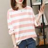 Popular Cross-border Rainbow Striped Manga Comprida Camisa de Base Feminina Internet Celebridade Listrada Camiseta Solta Super Popular Estudante Top