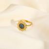 Anillo de apertura de piedra natural retro al por mayor de joyería europea y americana transfronteriza, anillo de acero de titanio con turquesa y girasol que no se desvanece