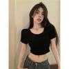 Top Corto Sexy de Chica Picante Dulce Pura con Espalda Hueca Descubierta para Mujer, Diseño de Nicho con Sentido del Diseño, Camisa de Verano de Manga Corta Ajustada