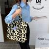 18304 Estilo Chic Estilo Coreano Bolso de Lona de Gran Capacidad Bolso de Hombro Simple para Estudiante Color de Contraste Estampado de Cuadros Estampado de Leopardo Bolso de Mujer