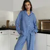 Novo Conjunto de Duas Peças Simples de Calça Longa Xadrez de Viscose para Primavera e Verão 2026 Roupas de Casa Femininas Macias e Respiráveis