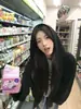 Sudadera con capucha informal holgada estilo Ins japonés y coreano para mujer, otoño e invierno, estilo coreano, holgada, forrada de forro polar, chaqueta cárdigan con cremallera para estudiante
