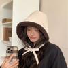 Chapéu de pescador de pelúcia simples de cordeiro estilo japonês para mulheres, outono e inverno, rosto pequeno, forrado de lã espessada, casual, chapéu de bacia, proteção para orelhas quentes