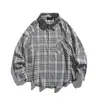 Camisa xadrez longa de manga comprida estilo universitário retrô versátil Rumeng para homens, top casual de outono com corte solto e design exclusivo