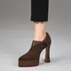 Sapatos de Salto Bloco Plataforma Impermeáveis com Bico Fino e Decote Profundo para Mulheres, Novos Sapatos Elegantes de Salto Alto para Mulheres Primavera e Outono 2025