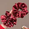 Goma para el pelo de lunares rojos de doble capa para mujer, elegante goma para coleta baja, banda elástica alta para el pelo, accesorio para el pelo