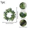 Corona de Hojas de Eucalipto Artificial Transfronteriza, Corona Decorativa de Puerta de Eucalipto, Follaje Verde para Bodas y Navidad, Corona de Guirnalda con Cabezas de Flores Artificiales