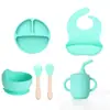 Venda Quente Transfronteiriça Prato de Refeição de Silicone com Três Compartimentos Conjunto de Louças de Silicone de Grau Alimentício para Comida Complementar de Bebê Prato de Refeição Dividido Tigela com Ventosa