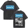 O-Oasis Live 25 Tour Banda de Rock Británica Camiseta Retro Lavada Ropa para Hombre y Mujer Algodón Casual
