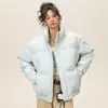 Chaqueta Corta de Algodón Color Ámbar con Cuello Alto para Hombres y Mujeres, Nueva Chaqueta de Invierno Tendencia de Marca Color Sólido con Acabado de Alta Gama, Chaqueta Acolchada Cálida para Mujeres