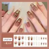Uñas postizas hechas a mano de alta gama, tridimensionales, doradas y con incrustaciones de diamantes, 24 piezas, elegantes y favorecedoras