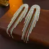 Brincos de Corrente Longa com Garras Exageradas Elegantes de Prata S925 com Strass para Mulheres Brincos com Franjas de Diamante Colorido Europeus e Americanos Brincos da Moda