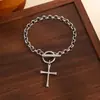 Moda Europea y Americana Transfronteriza Nuevo Hebilla de Cruz Acero Inoxidable Cadena Pulsera Apilada de Tres Capas Joyería para Mujer Venta al por Mayor