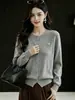 Cardigan de malha macia de duas peças Andy veludo outono e inverno novo doce em formato de coração de manga comprida para mulheres, gola redonda, top solto e estiloso