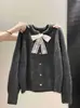 Cárdigan de punto con lazo de encaje, estilo dulce y fresco para mujer, primavera y otoño, con botones en forma de corazón, corto y holgado, que da un aspecto juvenil y femenino, perfecto como capa exterior