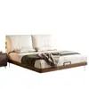 Cama usada de viento tapizada suave con respaldo ajustable, estructura de madera, patas finas de metal, estilo crema, moderna, minimalista, para dormitorio principal, cama doble