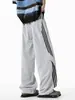 Pantalones Deportivos de Malla Perforada de Seda Helada de Secado Rápido para Hombre, Verano, Estilo Americano, Holgados, Rayados, Modernos, Rectos, Casuales, Largos