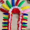 Tocado de plumas de Halloween colorido para disfrazarse Sombrero salvaje Accesorios de mascarada para niños Tocados indios