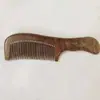 Peine de Sándalo Verde con Mango, Peine de Media Luna, Peine de Madera para Peluquería para el Cuero Cabelludo, Portátil para Uso en Casa, Peine de Madera Ancho y Fino, Madera Maciza