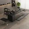 Juego de mesa de té de madera maciza estilo wabi-sabi en negro carbonizado para uso doméstico en espacios pequeños, mesa de té para oficina con bandeja de té transparente acrílica