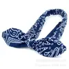Faixa de Cabelo Cruzada Elástica Estampada com Orelhas de Coelho e Nó Estilo Novo Europeu e Americano, Acessório de Cabelo com Tecido Estampado Paisley