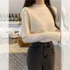 Suéter de Punto Elegante de Color Sólido con Mangas Largas para Mujer Invierno 2025 Cuello Alto Sencillo Versátil Moda Vintage Top