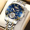 Va Va Voom/2453 Reloj de Acero Inoxidable Tourbillon No Automático Mecánico de Negocios Reloj Luminoso Impermeable para Hombres