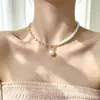 Cadena para Clavícula de Perlas Artificiales Geométricas Tejidas Cadena Versátil con Cierre OT Cadena Empalmada Collar Sencillo Retro con Perlas de Moda