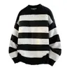 Novedad Otoño e Invierno Rayas Blancas y Negras Tejidos Finos con Purpurina para Hombres y Mujeres, Chaquetas de Punto Estilo Coreano Holgado Estilo Perezoso