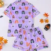 Comercio Electrónico Transfronterizo Verano Morado Conjunto de Ropa para el Hogar Estampado de Halloween Camisa de Manga Corta Pantalones Cortos Pijama Europeos y Americanos Venta al por Mayor