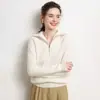 Malha de Caxemira com Zíper Espesso e Gola Lapela Feminina Outono e Inverno Novo Suéter Solto Casual Versátil Peça Externa Malha de Manga Longa