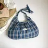 Nova Bolsa de Ombro Estilo Coreano Primavera 2026, Bolsa de Mão Elegante com Pregas de Grande Capacidade e Leve, Bolsa Xadrez Estilo College para Mulheres