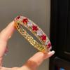 Pulsera Abierta de Doble Capa Flor de Circonita Francesa, Lujo Ligero, Gama Alta, Pulsera Exquisita, Moda Diaria, Pulsera Versátil para Mujer