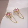 Diseño Único Corazón Rosa Dopamina Clip para Oreja Alta Calidad Chica Amor Sin Agujeros en las Orejas Pendientes Súper Hada con Borlas
