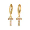 Comercio Exterior Moda Europea y Americana Hebilla para Oreja Chapado en Cobre Oro Real Circonita Microincrustada Aro para Oreja Pendientes Pendientes Simples Elegantes de Letra para Mujer