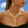 Temu Venta Caliente Retro Hip-Hop Geométrico Redondo Huella Dactilar Pieza Empalme Borla Forma de Y Conjunto de Collar y Pendientes Venta al por Mayor