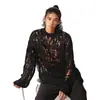 Moda Otoñal Estilo Desgastado Hueco Hombres Silueta Holgada Tendencia Diseño Desgastado Marca de Tendencia Base de Punto Suéter