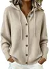 2026 Estilo Nuevo Otoño/Invierno Europeo y Americano Transfronterizo Color Sólido Casual Moda Ropa para Mujer Botón Tejido con Capucha Suéter Cárdigan
