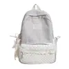 Mochila Estilo Coreano com Estampa Doce para Alunos do Ensino Fundamental II e Médio, Mochila em Camadas com Design de Renda de Coração Delicado