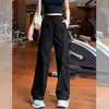 Talla Grande 100 kg Azul Marino Seda de Hielo Secado Rápido Pantalones de Trabajo para Mujer Verano Finos Casual Rectos Pierna Ancha Pantalones Deportivos