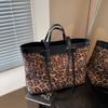 Bolso de Lona Estilo Nicho Estampado Leopardo Estilo Casual Perezoso de Moda para Mujer Bolso de Hombro de Gran Capacidad para Viaje