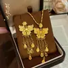 Método Antigo Ouro de Areia Flor Tridimensional Oca de Camada Dupla Borboleta de Seda Pingente de Borla para Mulheres Corrente de Clavícula de Luxo Leve Estilo de Corte Alta Retenção de Cor