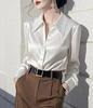 Camisa de satén con solapa para el trabajo, manga larga, para mujer, moda casual, simple, ajustada, top básico ajustado